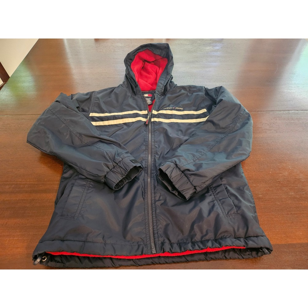 Tommy Hilfiger Tommy Jeans Jacket Boys XL Navy Blue Hooded Fleece Lined Zip Up